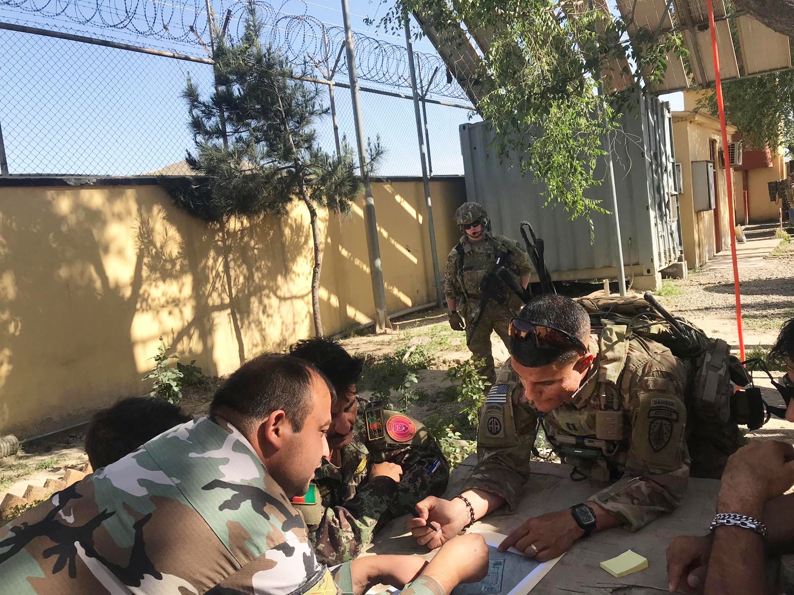 During his multiple overseas deployments, De Leon (pictured here, at right, advising Afghanistan military partners on combat operations in 2018) witnessed how the degradation of natural resources adversely affected the lives of civilians. His goal now is to ensure the regeneration of agricultural soils in the U.S. and to cultivate the next generation of regenerative farmers.