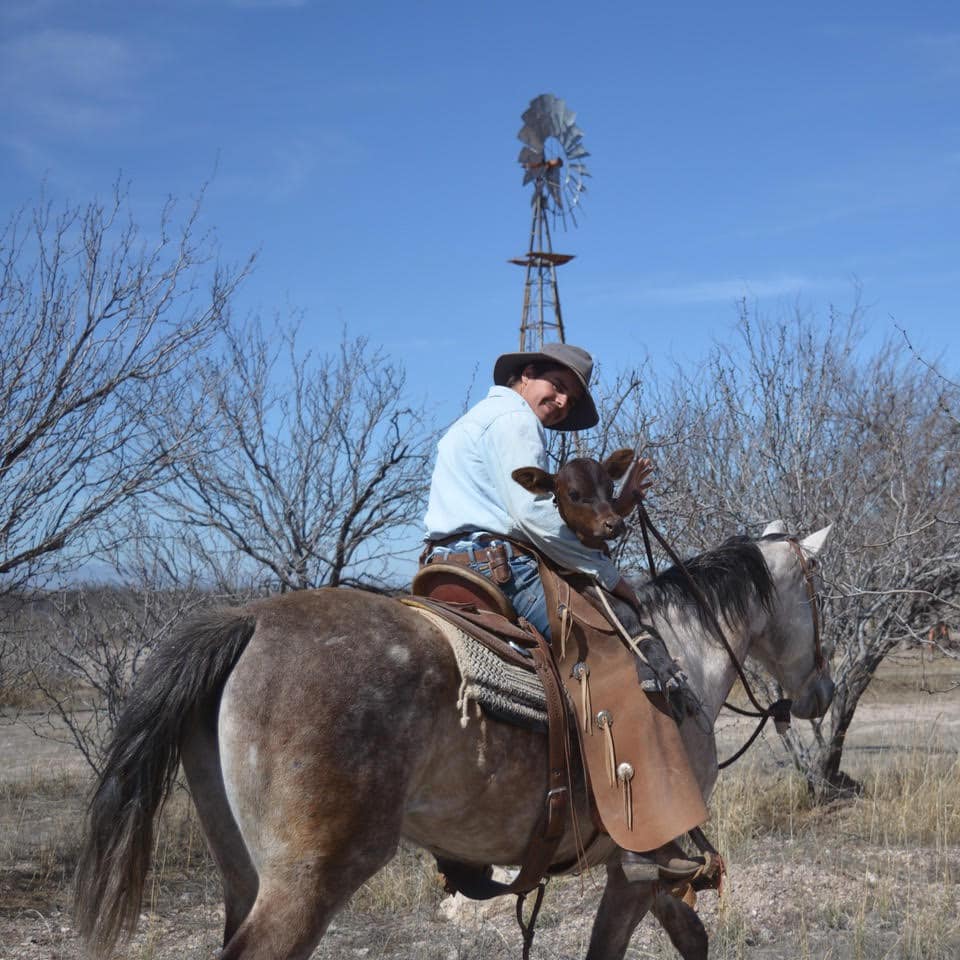 Cowboy with calf